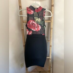 Revamped Black and Pink Floral Backless Dress